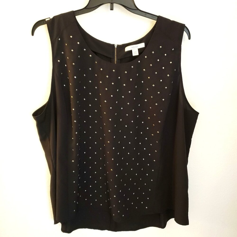 Sejour Black Swing Sleeveless Tunic Top with Allover Silvertone Studs 22W EUC